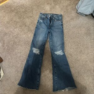 American Eagle Outfitters Distressed Blue Wide Leg Jeans